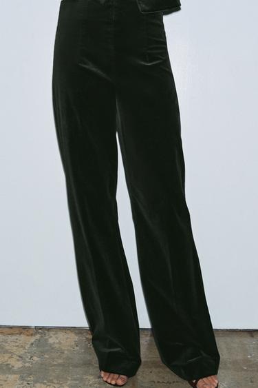 ZW COLLECTION VELVET STRAIGHT TROUSERS - Green by Zara