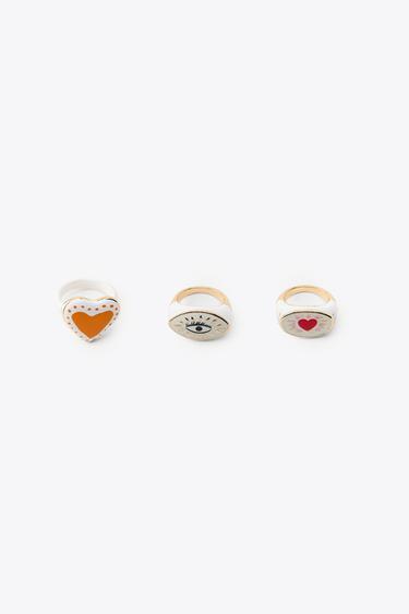 PACK OF 3 HEART-SHAPED RINGS - Golden by Zara