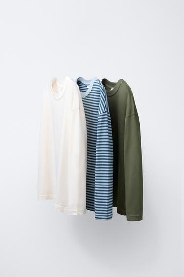 THREE-PACK OF PLAIN AND STRIPED T-SHIRTS - Blue by Zara