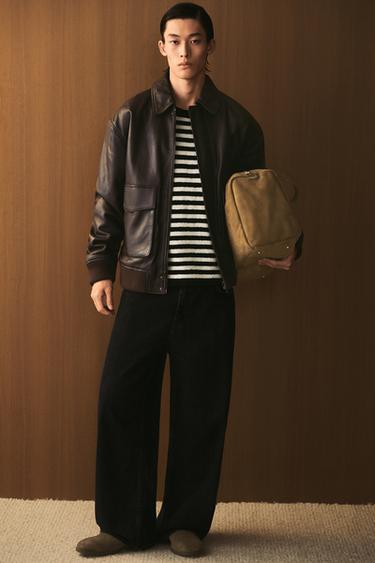 LEATHER JACKET WITH POCKETS - Brown by Zara