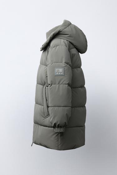 LONG COAT WITH RUBBER LABEL - Light khaki by Zara