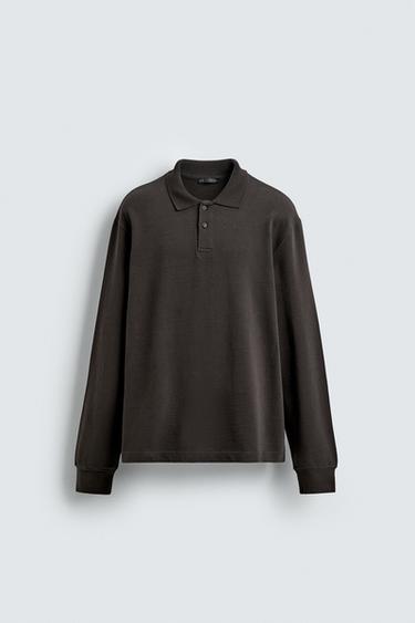WASHED TEXTURED POLO SHIRT - Dark brown by Zara