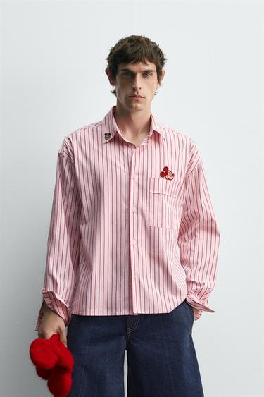 MICKEY MOUSE PATCH STRIPED SHIRT HARRY LAMBERT FOR ZARA X DISNEY - Pink by Zara