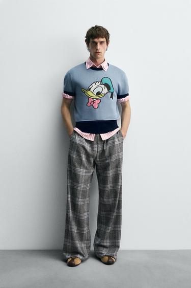 WIDE-LEG CHECK TROUSERS HARRY LAMBERT FOR ZARA X DISNEY - Grey / Blue by Zara - Image 0