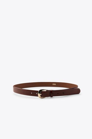 LEATHER BELT WITH OVAL BUCKLE - Brown by Zara