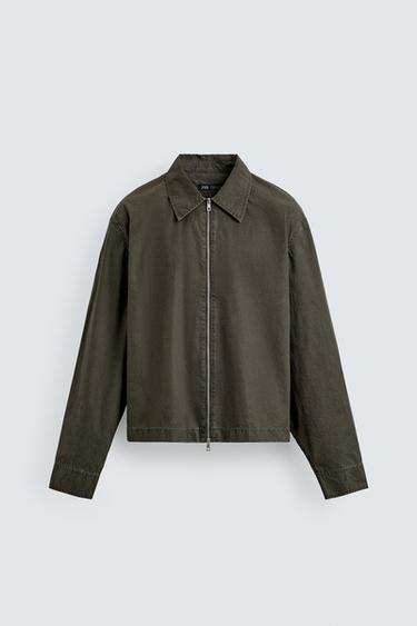 CROPPED FIT OVERSHIRT WITH ZIP - Dark khaki by Zara