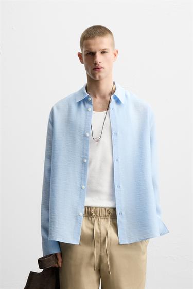REGULAR FIT TEXTURED SHIRT - Sky blue by Zara