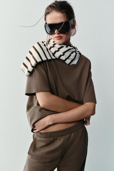 STRAIGHT-LEG COTTON TROUSERS - Mink by Zara