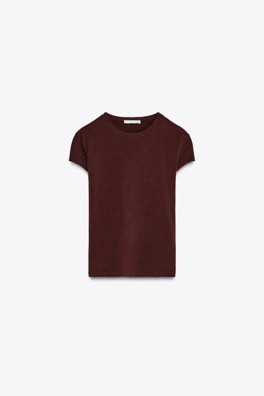 SLIM FIT SHORT SLEEVE T-SHIRT - Burgundy by Zara
