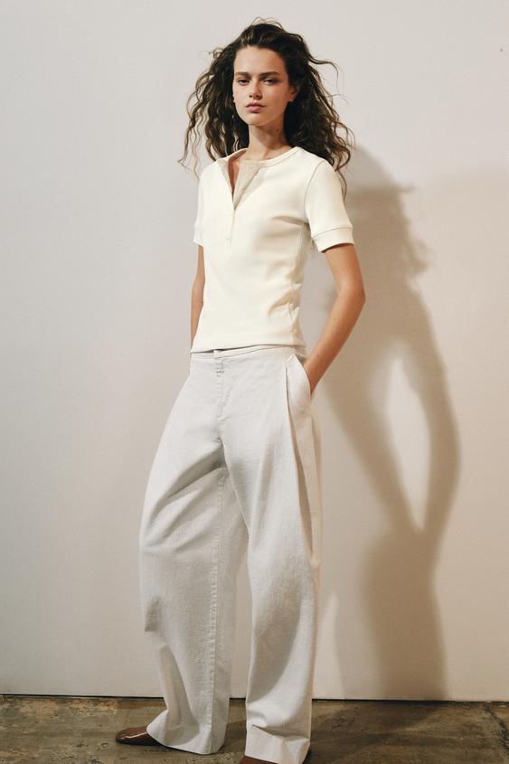 RIBBED BUTTON T-SHIRT - white by Zara - Image 0