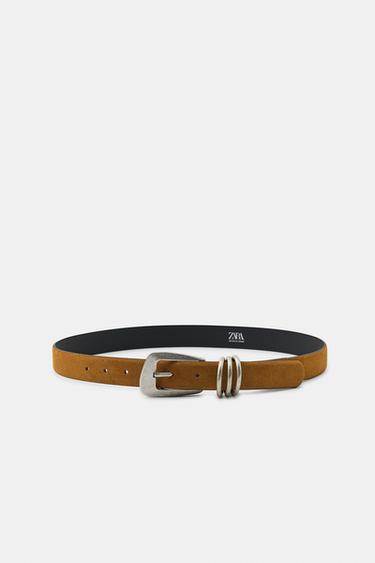 TRIPLE LOOP SPLIT SUEDE BELT - camel by Zara