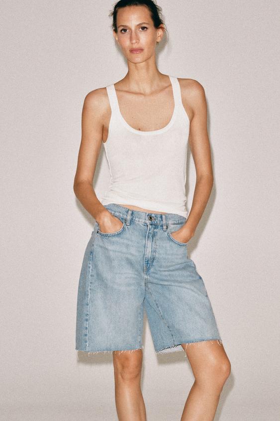 ZW COLLECTION RELAXED FIT MID-WAIST DENIM BERMUDA SHORTS - Faded blue by Zara - Image 0