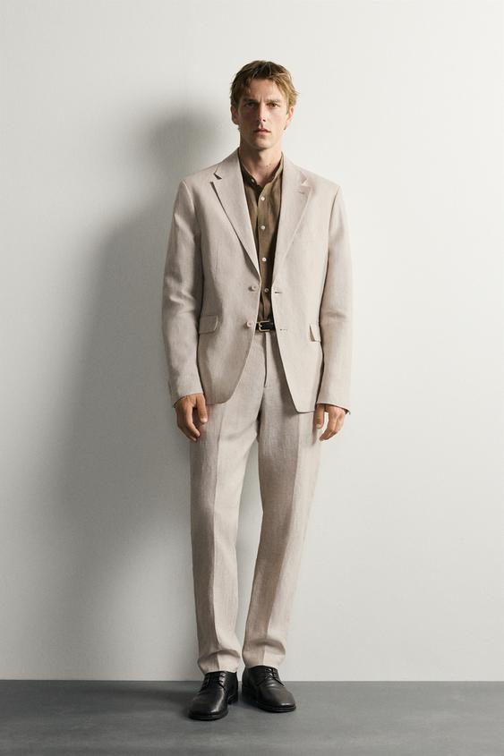100% LINEN SUIT TROUSERS - Light beige by Zara - Image 0