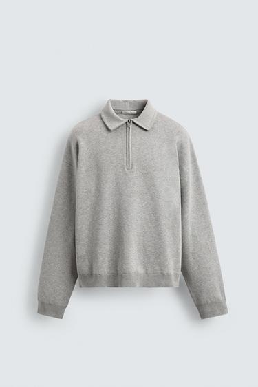 KNIT QUARTER-ZIP POLO SHIRT - Grey marl by Zara
