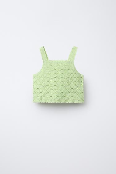 CROCHET KNIT CROP TOP - Light green by Zara - Image 0