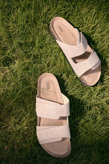 DOUBLE-STRAP LEATHER SANDALS - Ecru White by Zara