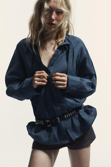 COTTON CHECK SHIRT WITH POCKET SQUARE - Blues by Zara