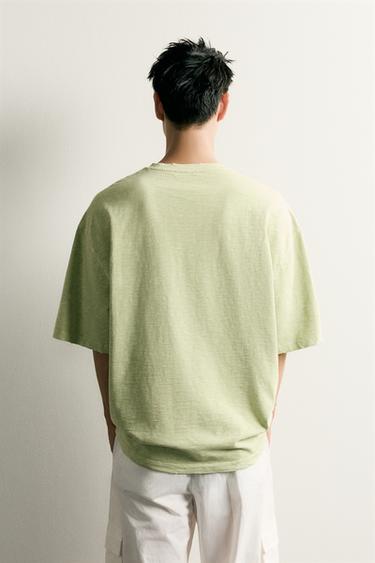WASHED SLUB KNIT RELAXED FIT T-SHIRT - Green / Blue by Zara