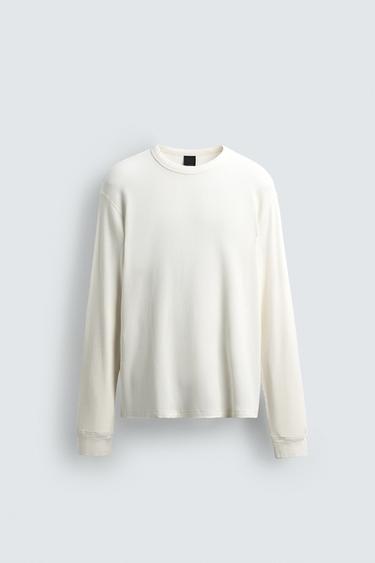 BASIC WAFFLE-KNIT T-SHIRT - Oyster-white by Zara