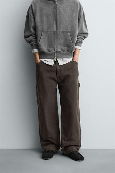 RELAXED FIT CARPENTER TROUSERS - Brown by Zara