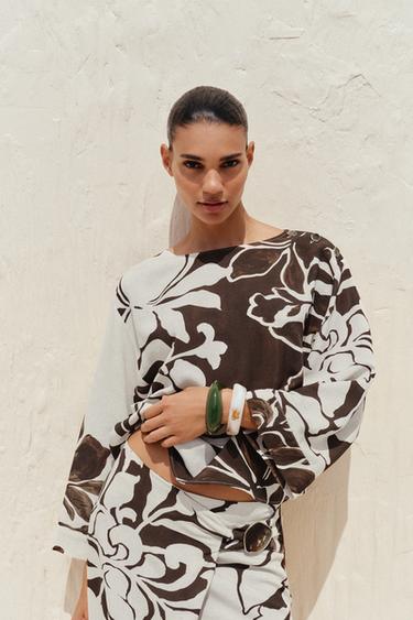 FLORAL PRINTED TOP - Ecru / Brown by Zara