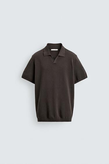 TEXTURED KNIT POLO SHIRT - Chocolate by Zara