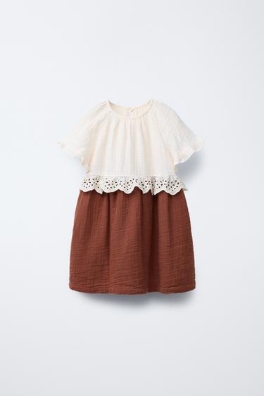 DRESS WITH CONTRASTING TEXTURE - Ecru by Zara - Image 0