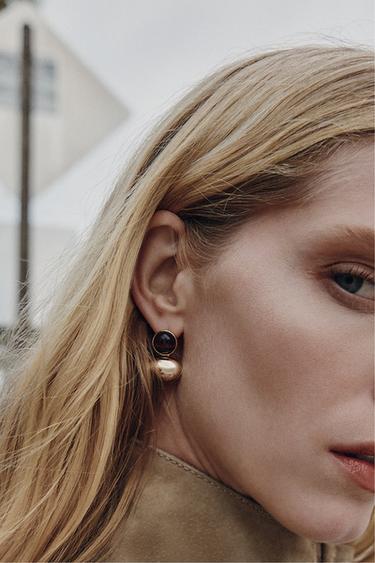 DOUBLE BALL STONE EARRINGS - Golden by Zara
