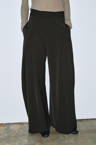 ZW COLLECTION WIDE-LEG TROUSERS WITH DARTS - Green by Zara