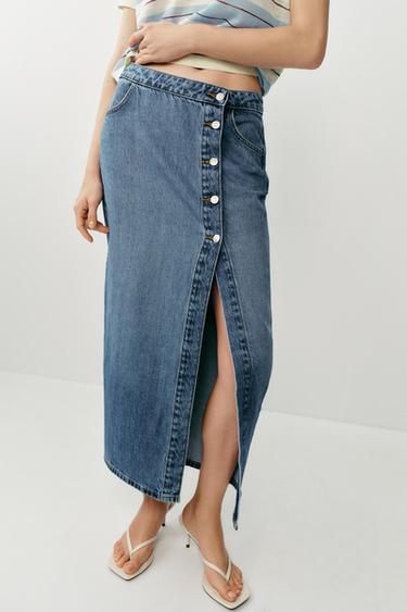 Z1975 WRAP DENIM SKIRT - Mid-blue by Zara