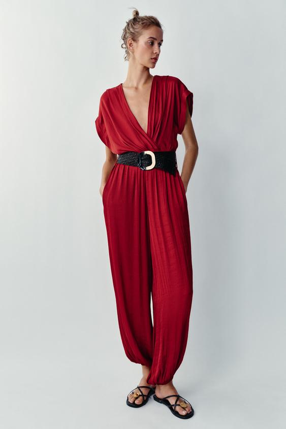 SATIN BELTED JUMPSUIT - Brick by Zara - Image 0
