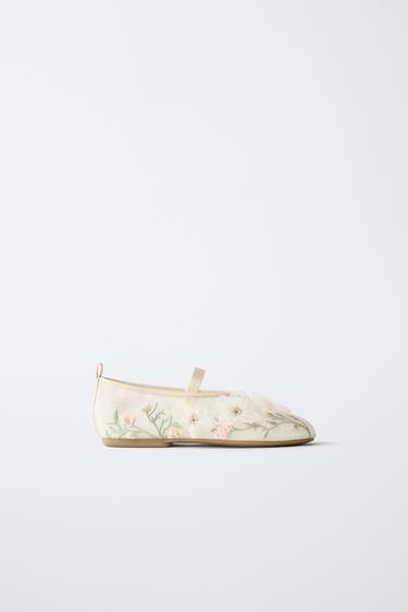 FLORAL BALLET FLATS - Ecru White by Zara