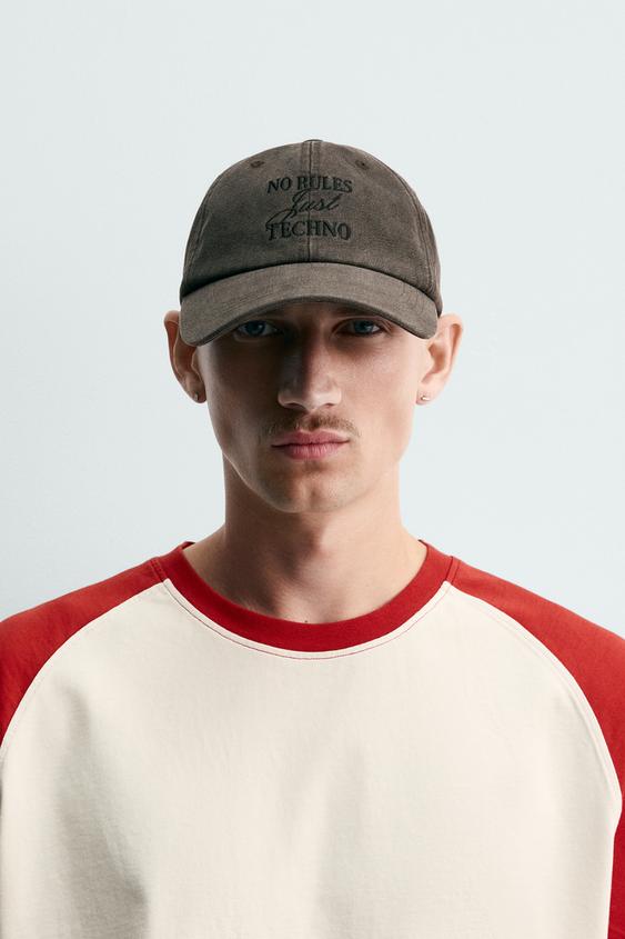 WASHED CAP WITH EMBROIDERED TEXT - Grey by Zara - Image 0