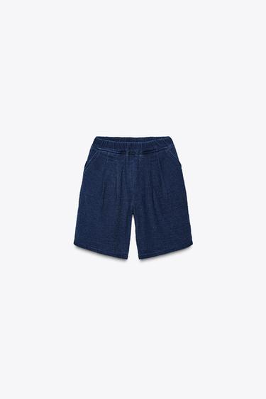 DENIM BERMUDA SHORTS WITH DARTS X FANGLU LIN - Blue by Zara