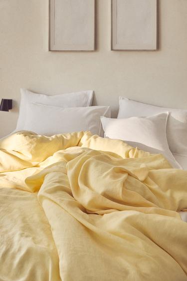 WASHED LINEN DUVET COVER (140 GSM) - Yellow by Zara