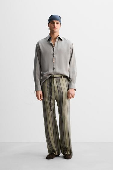 LIMITED EDITION 100% CUPRO STRIPED TROUSERS - Khaki by Zara - Image 0