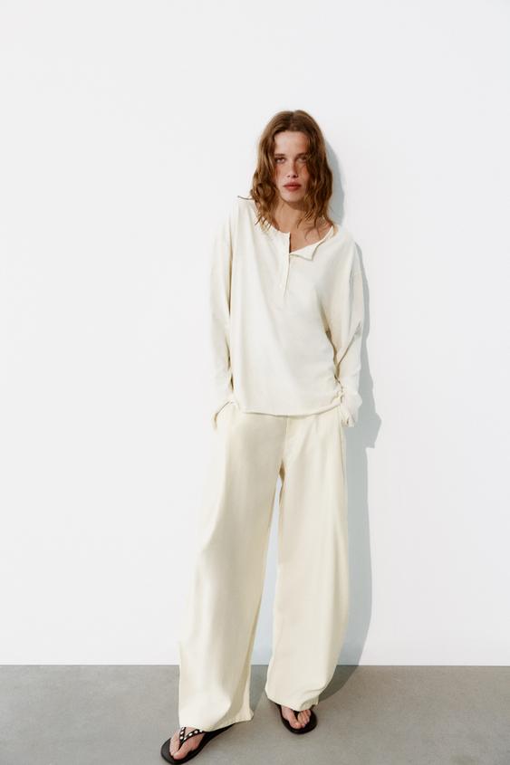 FLOWING PLEATED TROUSERS - Ecru by Zara - Image 0