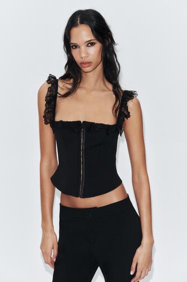 CORSETRY-INSPIRED LACE TOP - Black by Zara