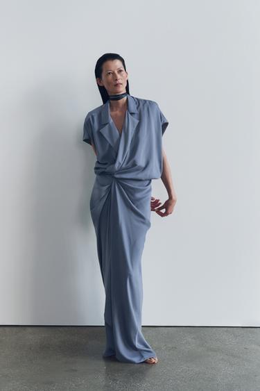 ZW COLLECTION SATIN WRAP DRESS - Blue / Grey by Zara