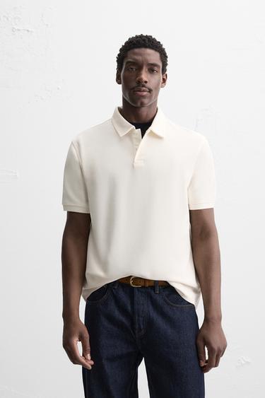 BASIC TEXTURED POLO SHIRT - Oyster-white by Zara