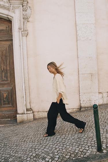FLOWING WIDE-LEG TROUSERS - Black by Zara