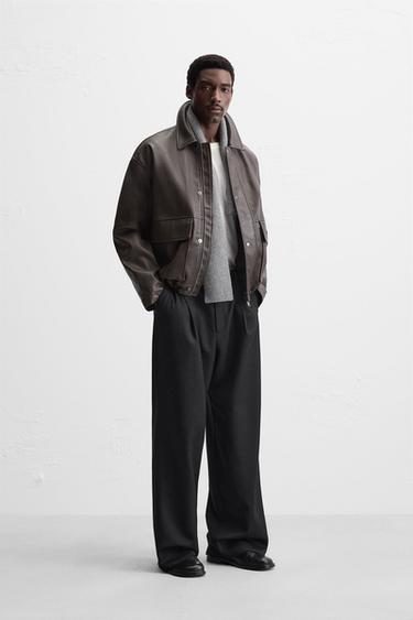 LEATHER EFFECT JACKET - Brown by Zara