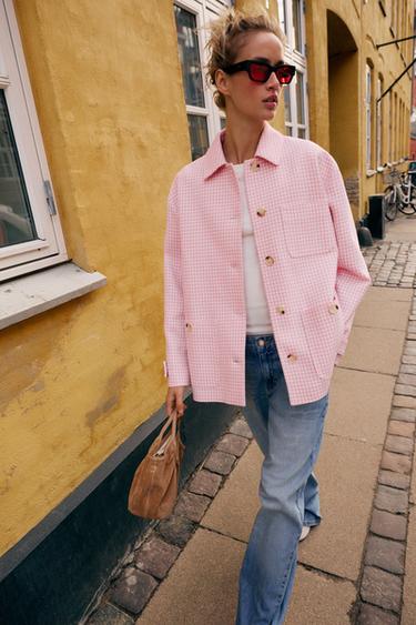 GINGHAM CHECK JACKET - Pink / White by Zara