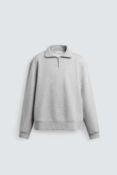 BASIC QUARTER-ZIP SWEATSHIRT - Grey marl by Zara