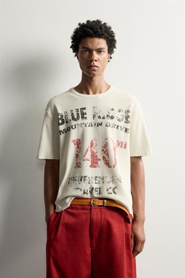 WASHED PRINT KNIT T-SHIRT - Stone by Zara