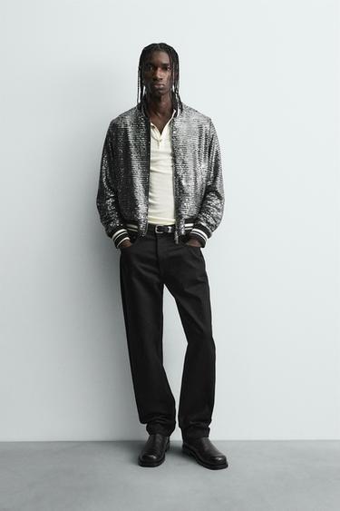 SEQUIN BOMBER JACKET - Black / Silver by Zara