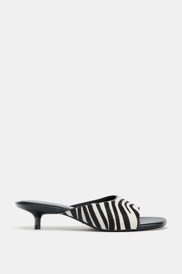 ANIMAL PRINT LEATHER KITTEN HEEL MULES - Zebra by Zara