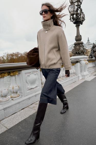 WOOL BLEND BOMBER JACKET WITH HIGH NECK - Light mink by Zara