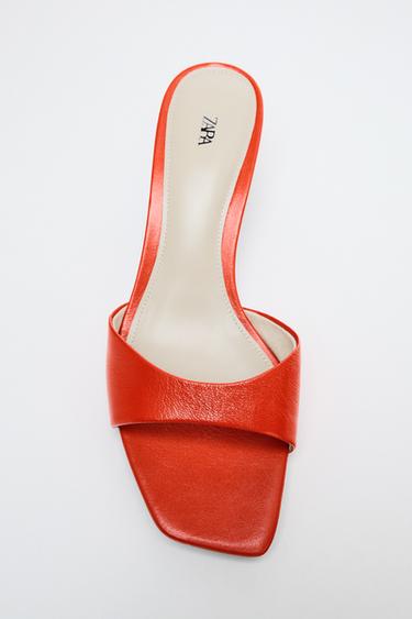LEATHER HEELED MULES - Orange by Zara