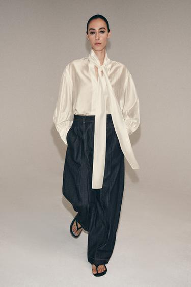 ZW COLLECTION SATIN SHIRT WITH TIES - Oyster-white by Zara